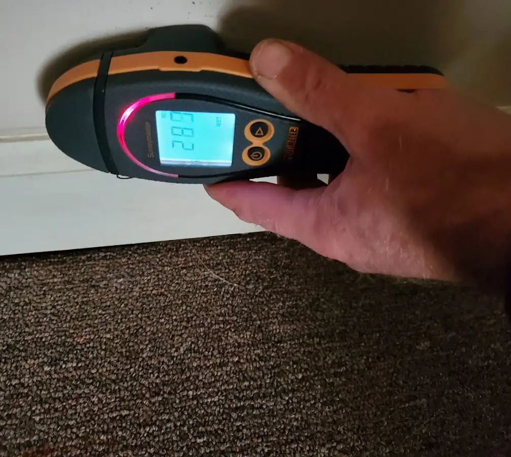 Moisture detection at baseboard during Burst Pipe Cleanup in Jericho
